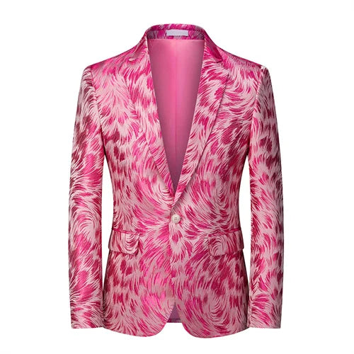 New Men Fashion Trend Wedding Party Jacquard Suit Jacket Single-breasted Slim Blazer Singer Host Stage Performance Dress Coats