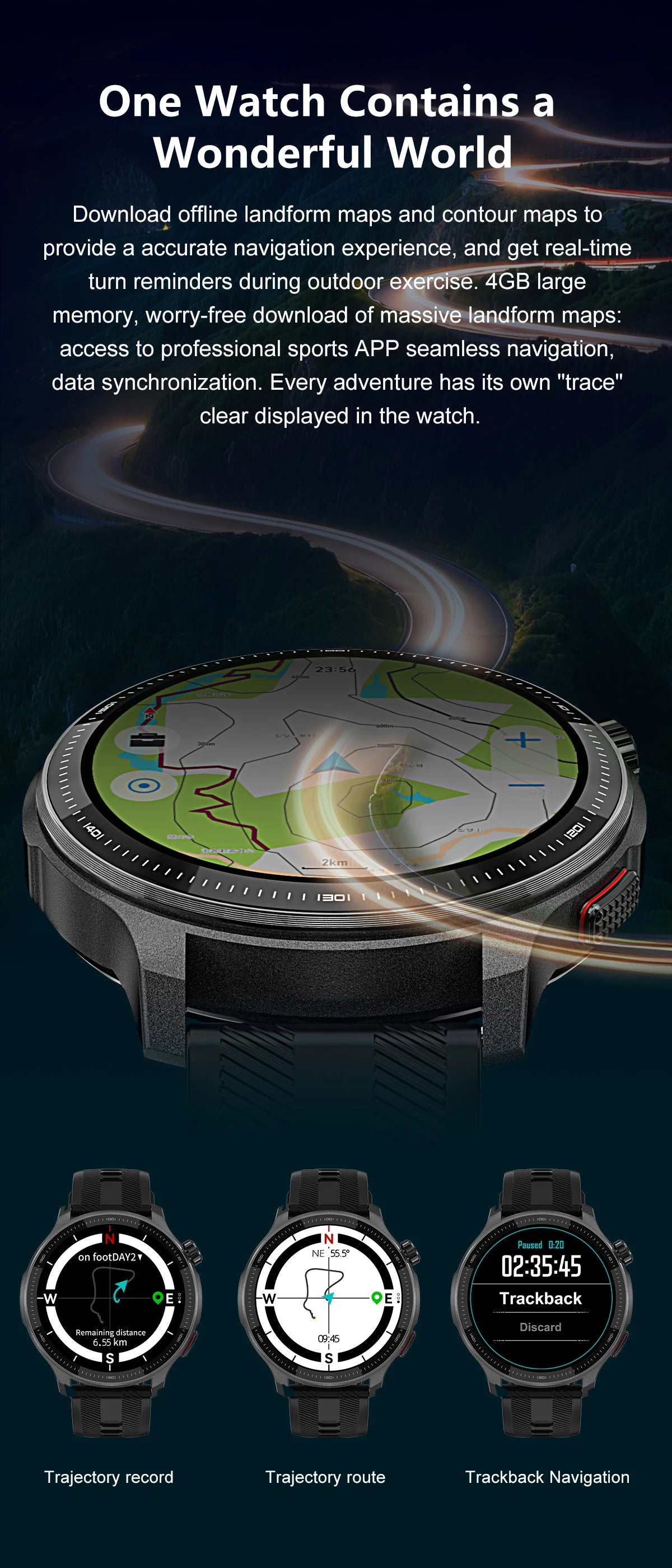 2026NEW GPS Offline Maps Sport Smart Watch Men 4GB Memory Music Video Player AMOLED 3D Menu Style Swim Waterproof Smart Bracelet