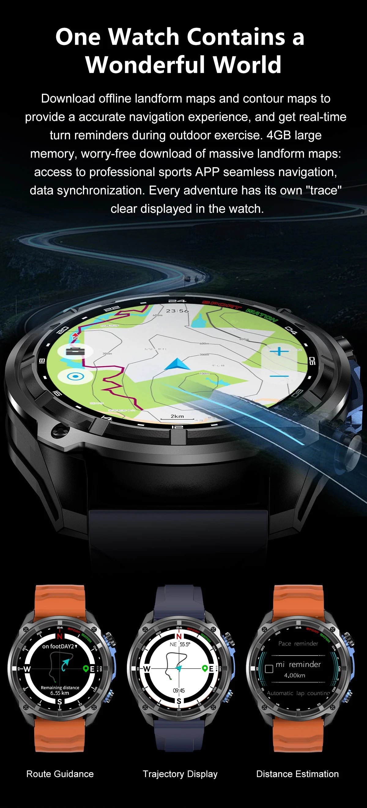 2025New Men Military GPS Map Smart Watch T-Rex3 Compass 4GB Memory 1000mAh Battery 10ATM Waterproof HD Bluetooth Call Smartwatch