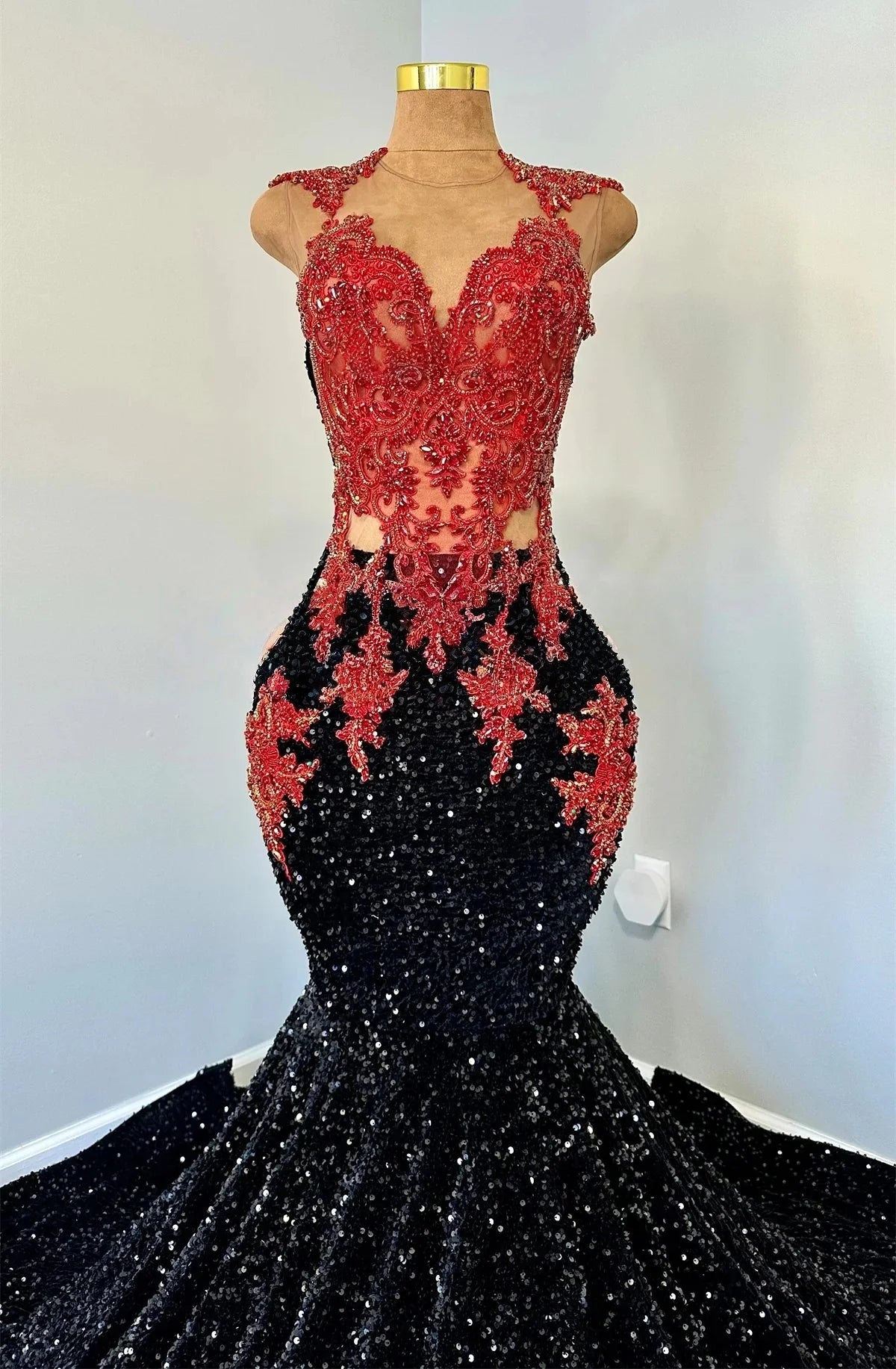 Sparkly African American Prom Dresses For Black Girls Mermaid Sheer Sequins Beaded Robe De Soiree Evening Gown Customized