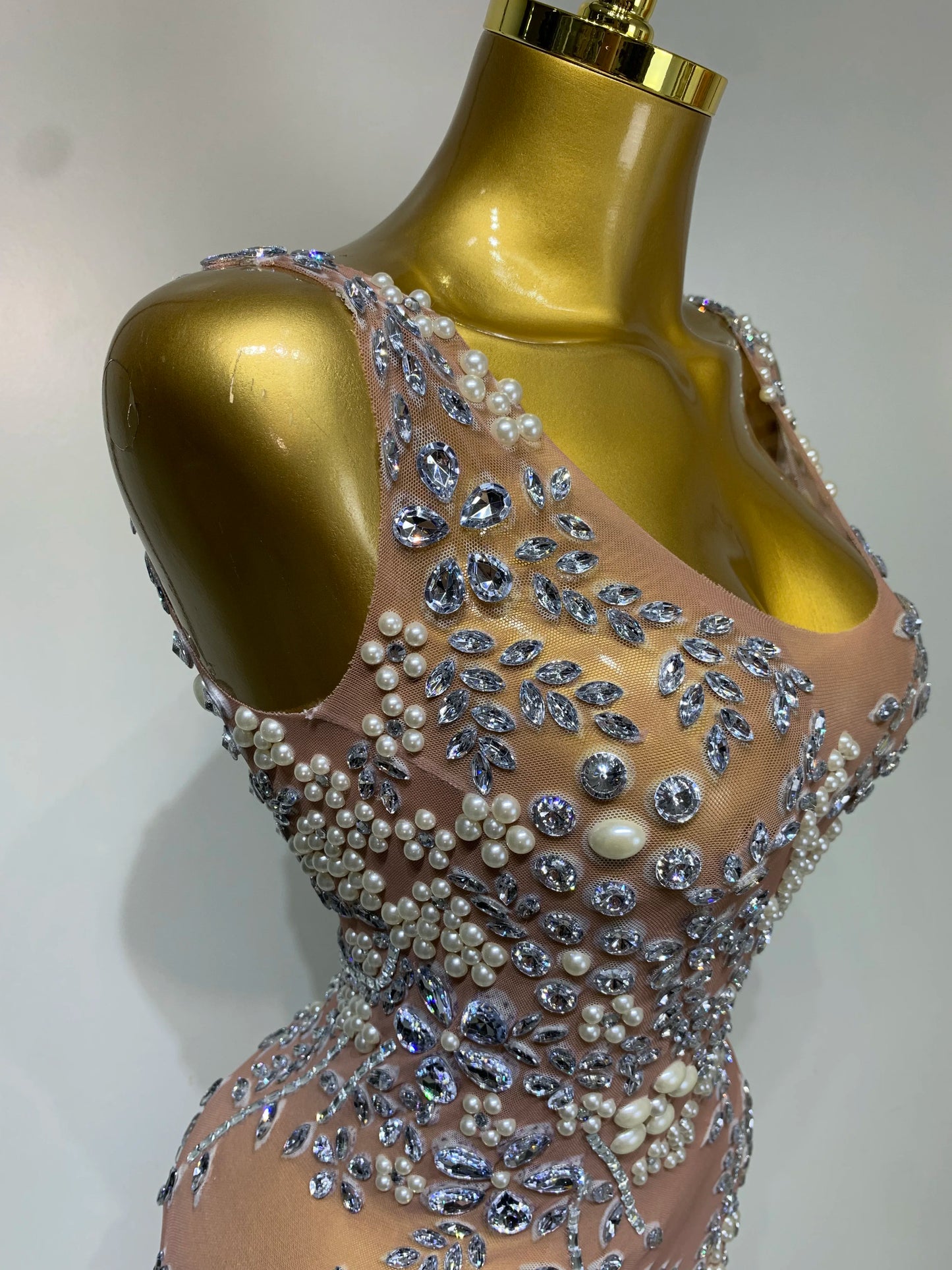 Women Lxury Diamonds Mesh See Through Long Dress Celebrity Elegant Evening Party Fancy Club Dress Singer Performance Costume