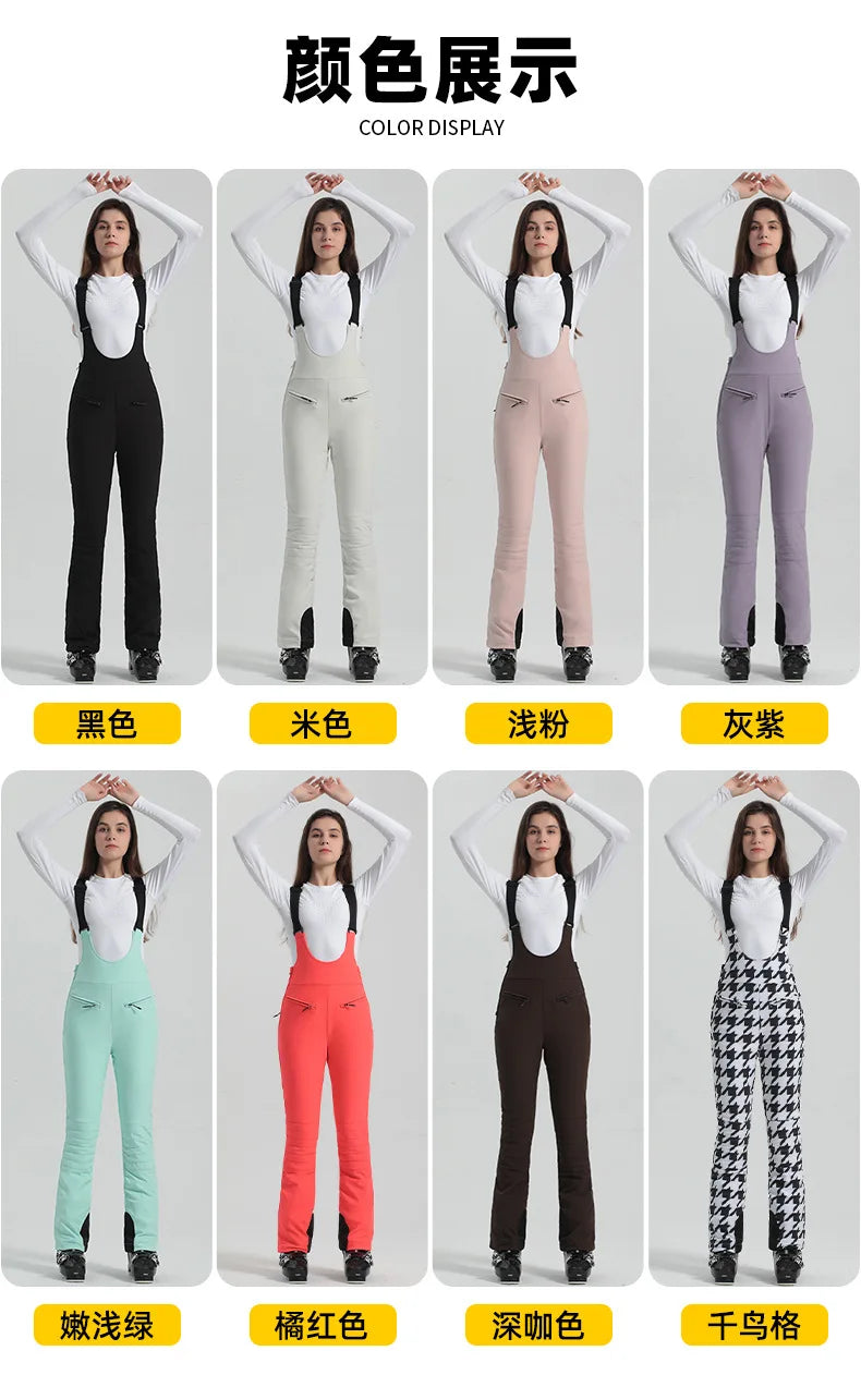 2024 Gsou Snow Winter Ski Pant Women Snowboard Strap Trouser High Waist Elastic Windproof Waterproof Thicken Thermal for Outdoor