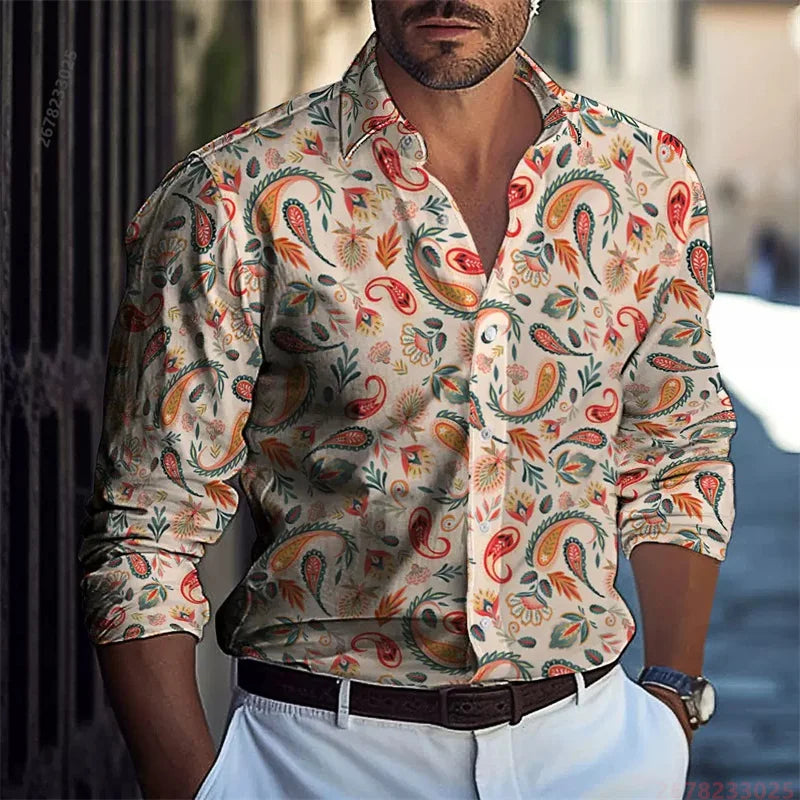 2026 New Colorful Sequin Print Long-Sleeve Shirt for Men, Trendy and Unique Colorful Casual Collared Cardigan Party Top