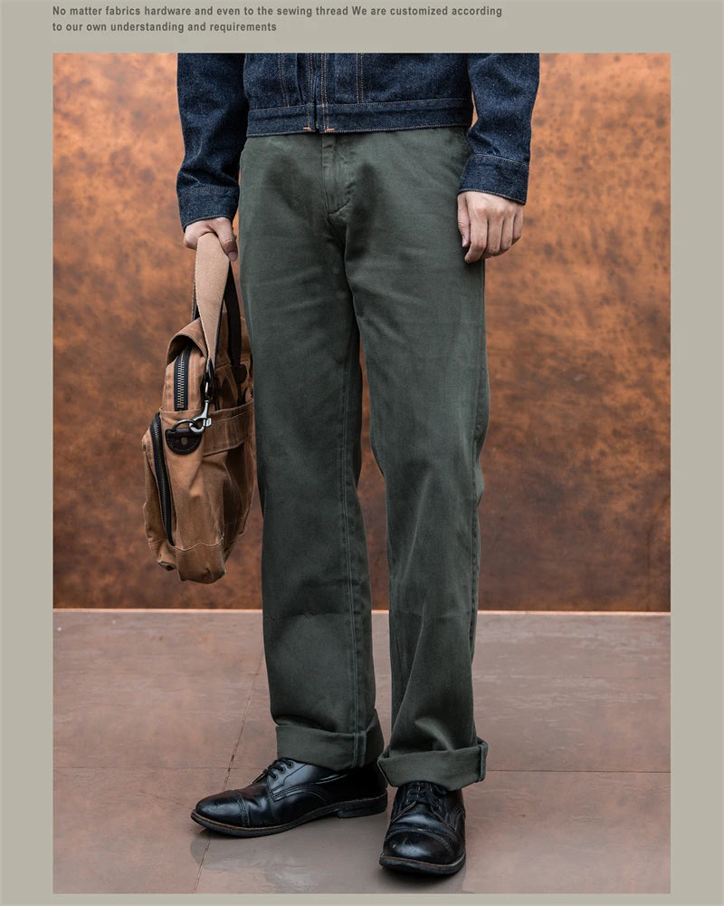 Red Tornado 11.5oz Cotton Twill Chino Garment Dyeing Vintage American Workwear Men's Pants Straight Leg