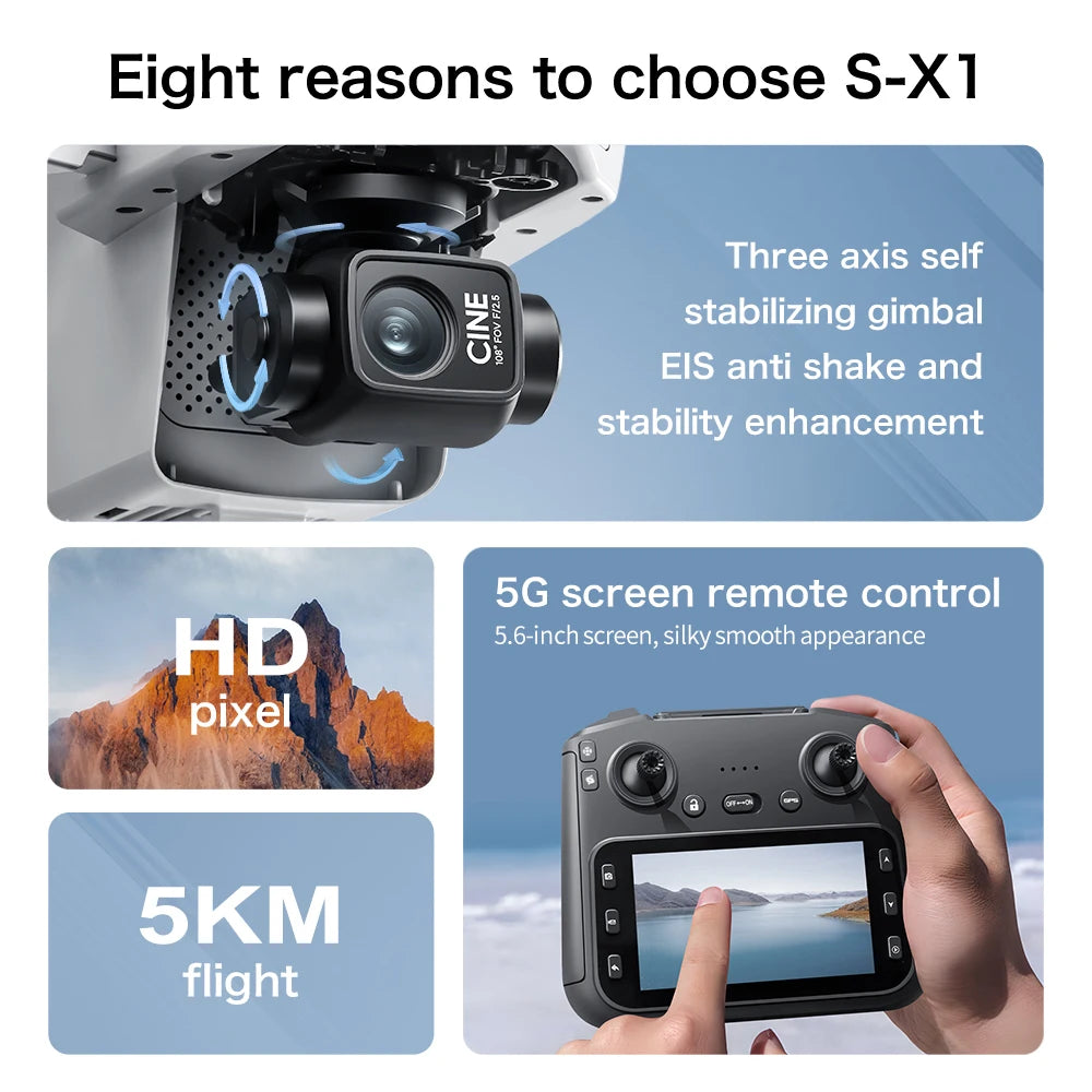 Original S-X1 Drone 4K Aerial Photography Wide Angle Dual Camera WIFI FPV Professional With Brushless RC Foldable Quadcopter Toy