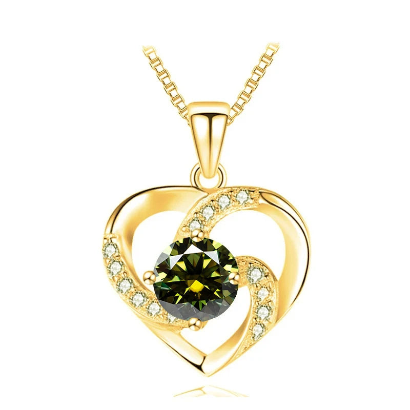 JoyceJelly 1CT Pass Tested Moissanite Heart Necklace for Women S925 Silver Gold Silver Color Diamond Pendant Birthday Party Gift