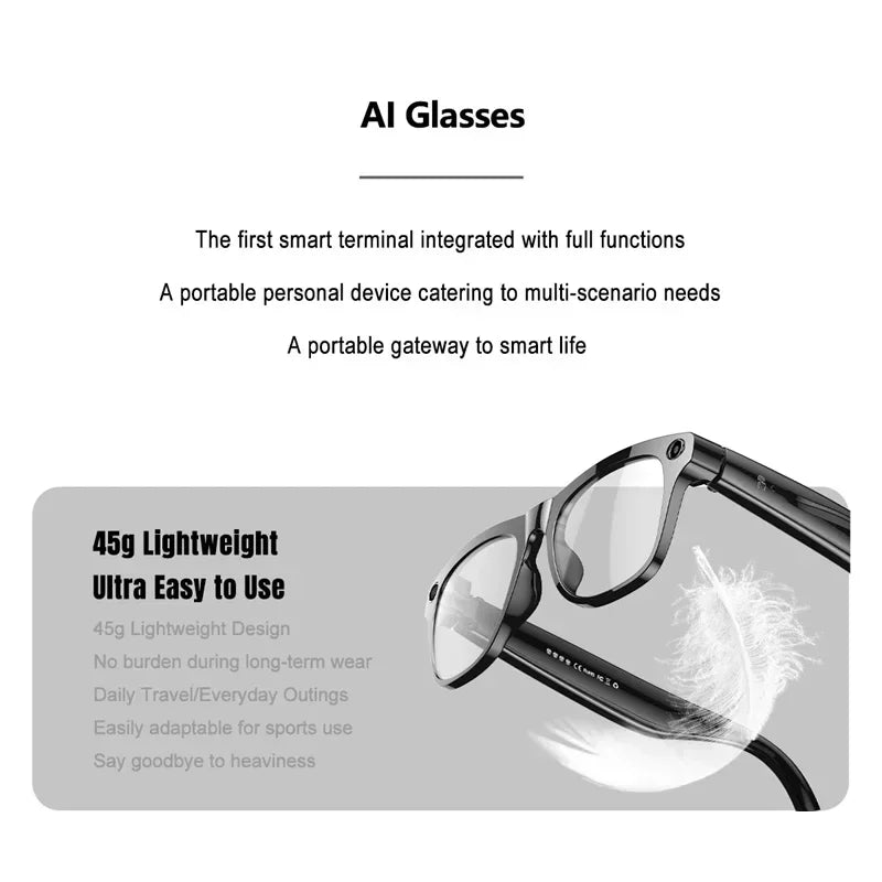 Lenovo 8K 4K AI HD Shooting Smart Glasses Multifunctional Camera Bluetooth Call Music VoicePlayer Translate Photochromic Glasses