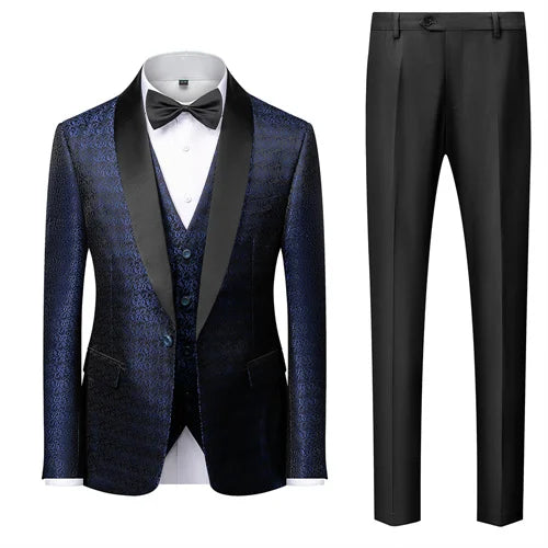 Fashion Men Luxury Wedding Suit Gold / Black / Burgundy / White Classic Homme Jacquard Tuxedo Dress Sets
