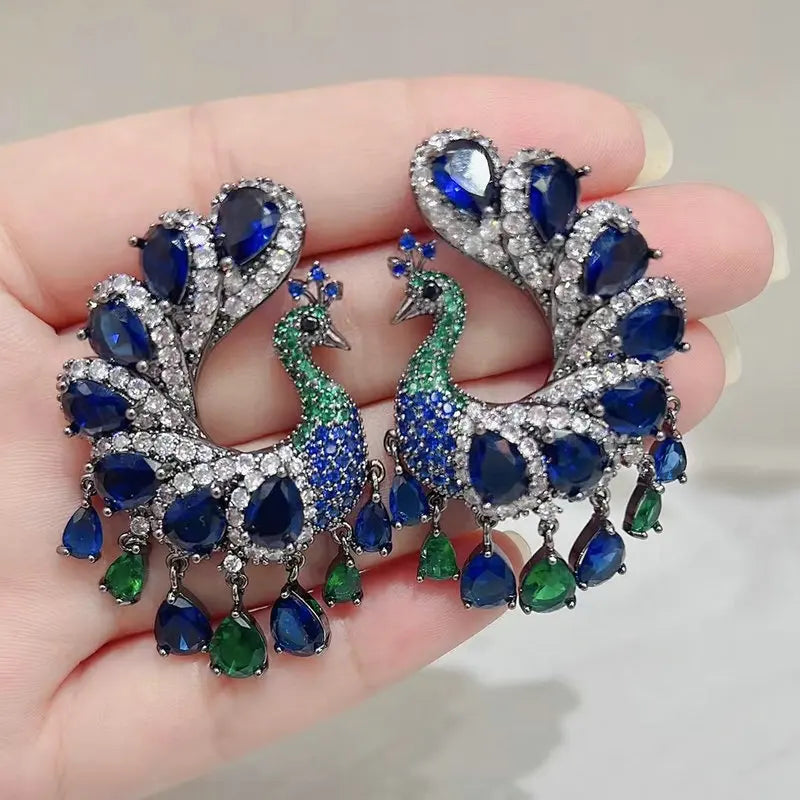 Bilincolor Fashion Peacock Green Tassel Earring for Women Wedding