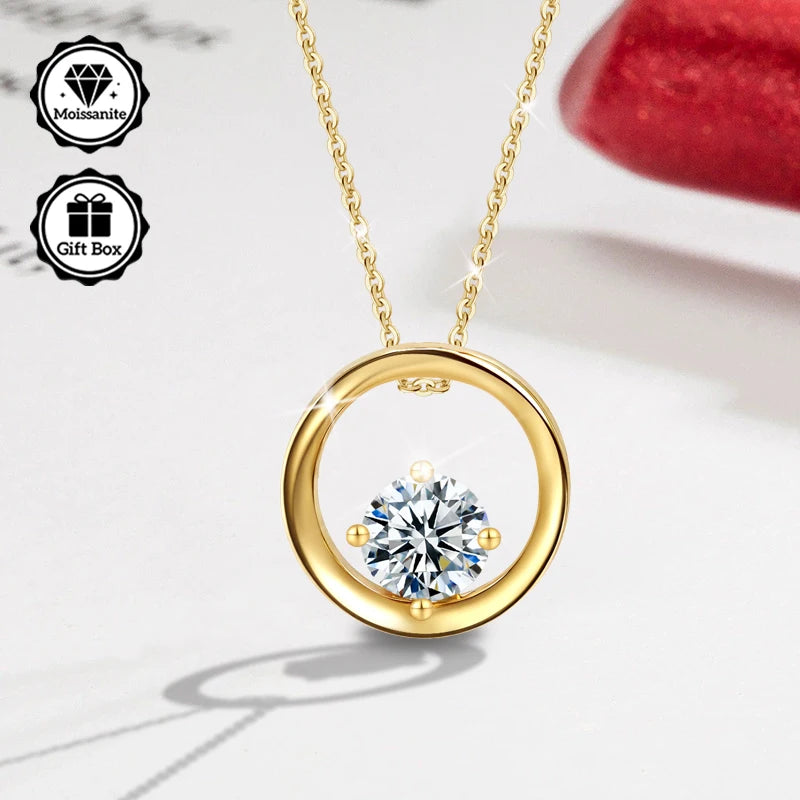 LAMVOICE  jewelry for women,0.5 carat moissanite necklace , Hypoallergenic necklace, golden plated, christmas gift,high quality