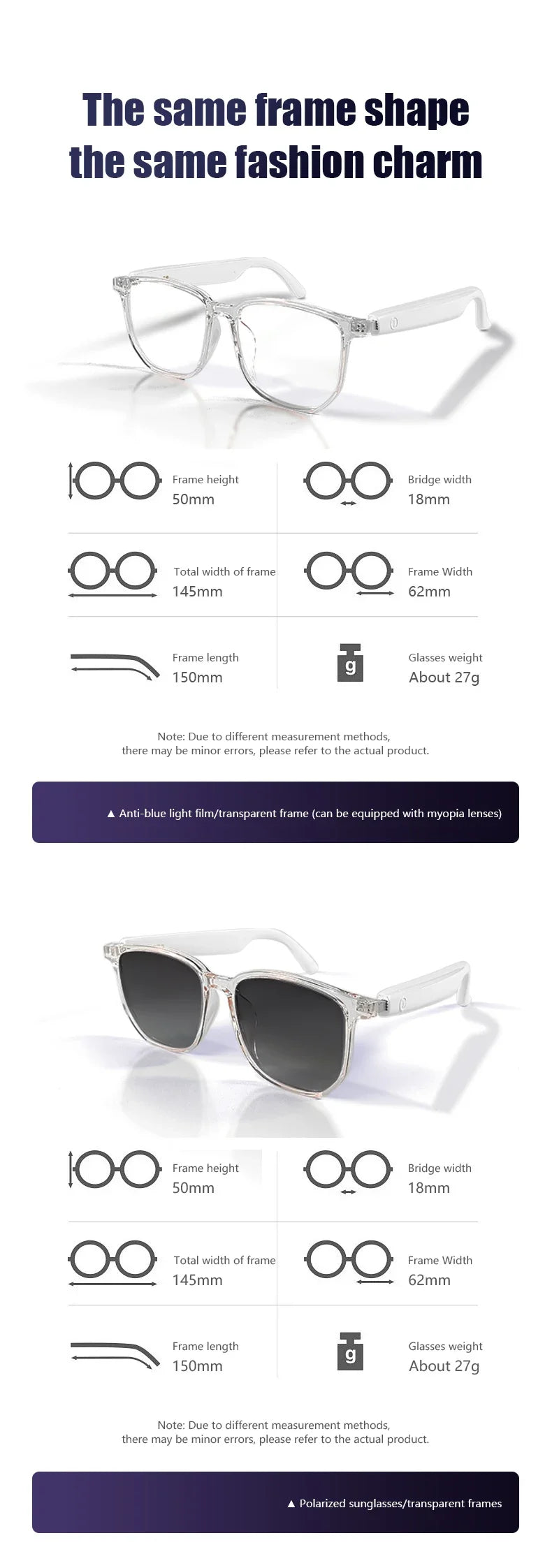 GS03 Upgrade Smart Glasses With Camera Video Recording AI Photo Recognition Bluetooth Call Translation Voice Assistant Glasses