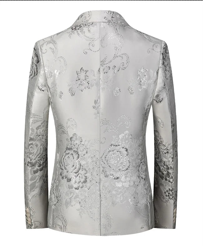 New Men Fashion Trend Wedding Party Jacquard Suit Jacket Single-breasted Slim Blazer Singer Host Stage Performance Dress Coats