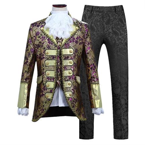 Palace Performance Dress Men Luxurious Jacquard Suits 2025 New Fashion Singer Pianist Stage Blazer Jacket and Pants with Vest