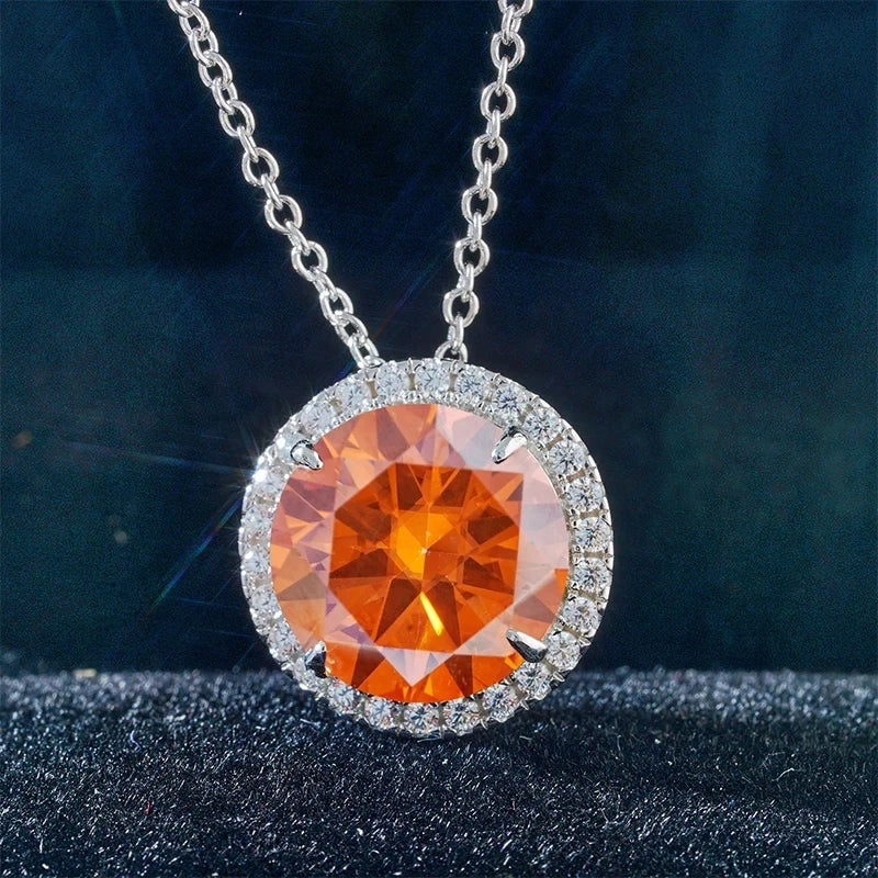 JoyceJelly Classic S925 Sterling Silver Necklace With 5CT 11mm Colorful Moissanite Gemstones Wedding Party Luxury Fine Jewerly