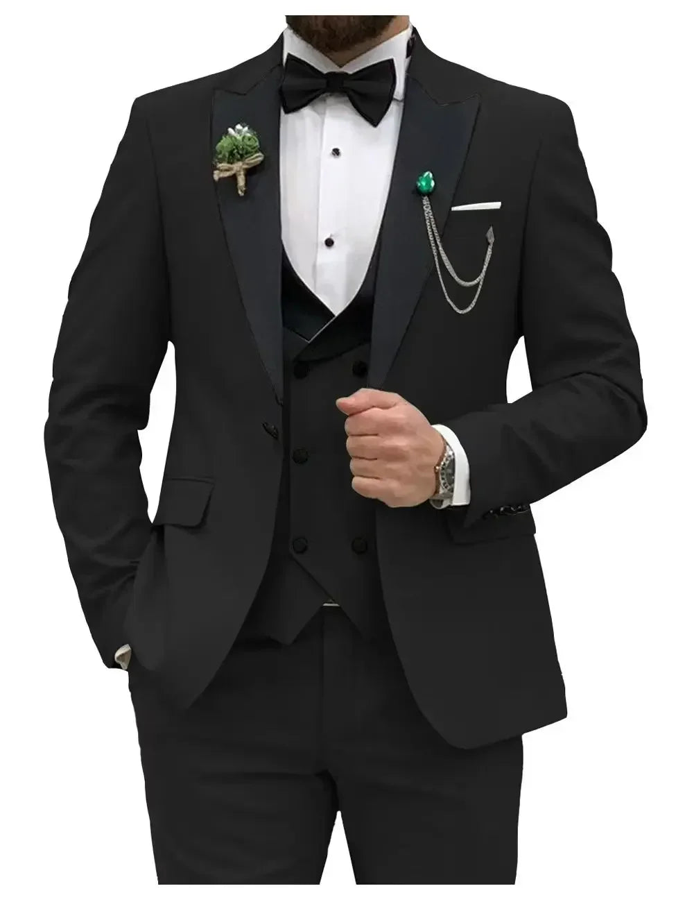Slim Fit Men Suits Double Groom Formal Business Male Blazer Set Peak Lapel Party Wedding Tuxedo (Jacket+Vest+Pants)
