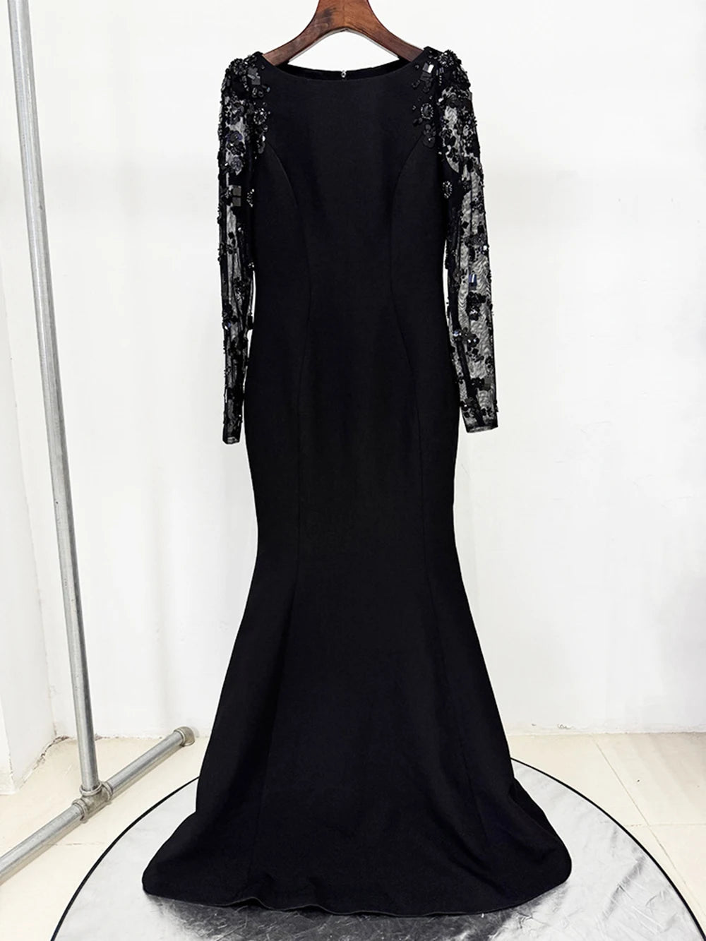 Modphy Diamonds Beaded Sequins Formal Evening Dress Lace Long Sleeves Mermaid Women's Gowns Trumpet Elegant Wedding Party Dress