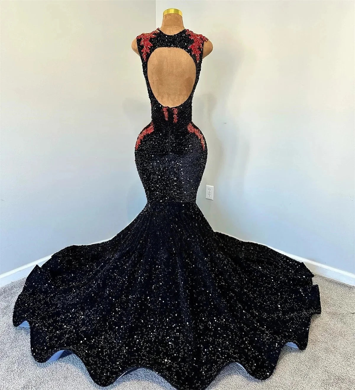 Sparkly African American Prom Dresses For Black Girls Mermaid Sheer Sequins Beaded Robe De Soiree Evening Gown Customized