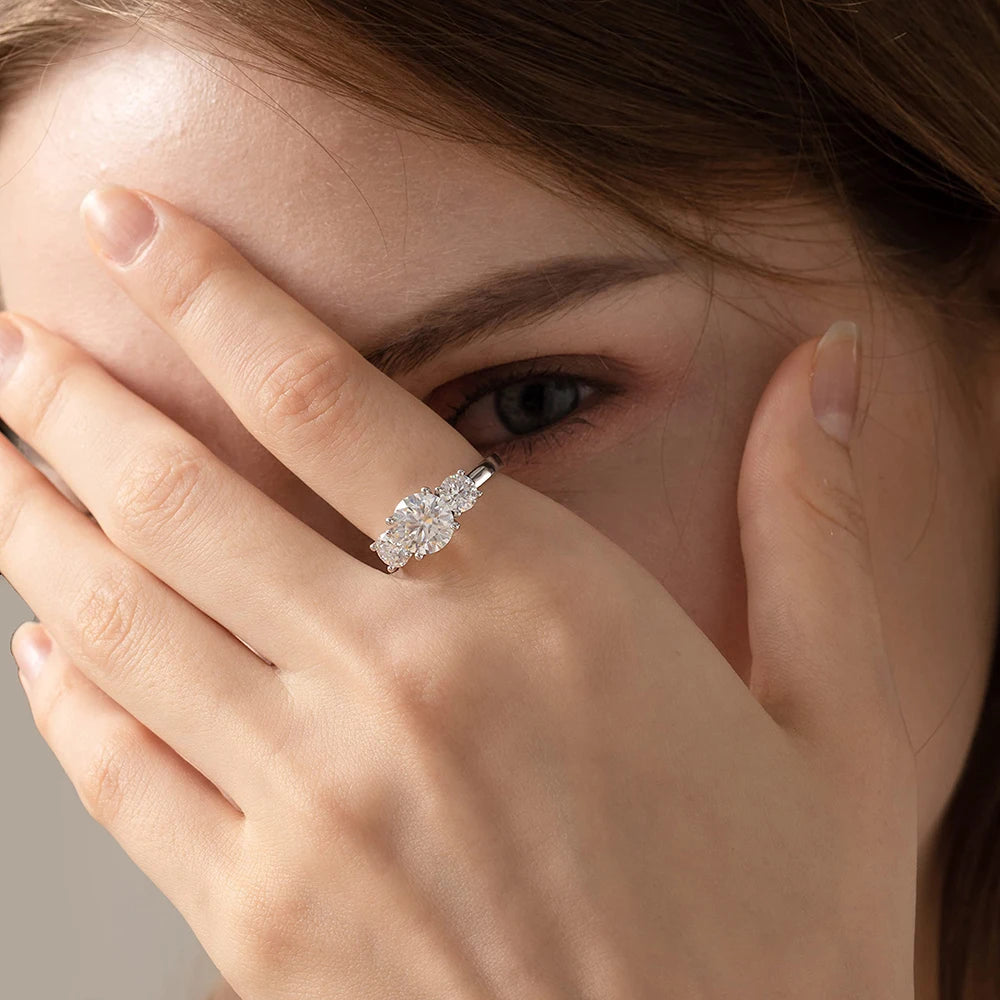 4Carat Moissanite Diamond Engagement Ring with Certificates 925 Sterling Silver Three-Stone Wedding Band for Women Fine Jewerlry
