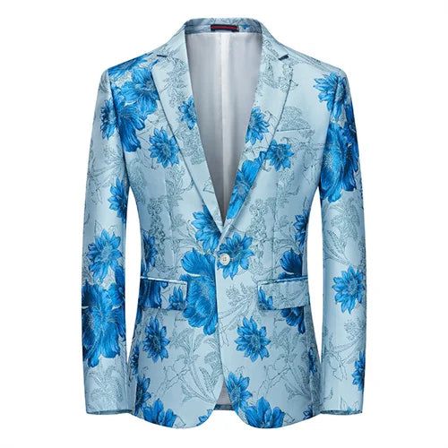 New Men Fashion Trend Wedding Party Jacquard Suit Jacket Single-breasted Slim Blazer Singer Host Stage Performance Dress Coats