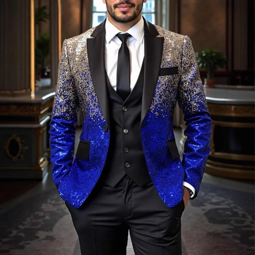New men's Slim fashion big size sequins gradient color suit single-button jacket multi-color optional S-XXL size