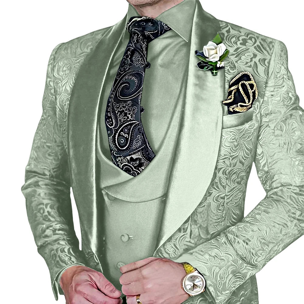 DMDRS | Jacquard Men's 3-piece Suit Set Formal Party Dress Groom's Tuxedo High Quality Elegant Men's Customized Outfit