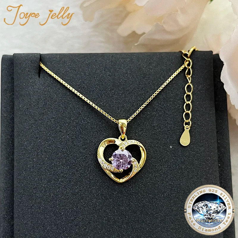 JoyceJelly 1CT Pass Tested Moissanite Heart Necklace for Women S925 Silver Gold Silver Color Diamond Pendant Birthday Party Gift