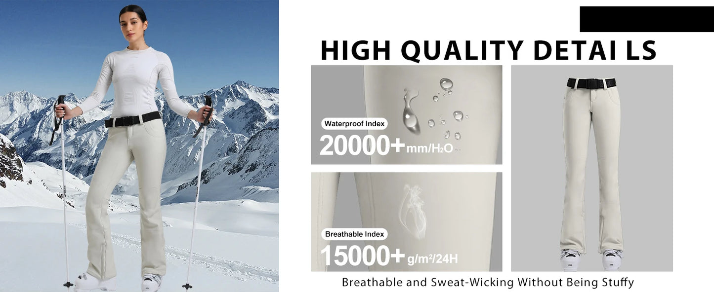 New Women's Ski Pants Stretch Slim-fit Dual-layer Insulated Professional Windproof Waterproof Breathable Solid Color Ski Pants