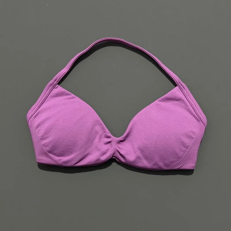 HISTELLO Impact Strappy Bra Gym Top Women High Support Thin Strap Halter Sports Seamless Bras Scrunch Push-up Workout Yoga Tanks