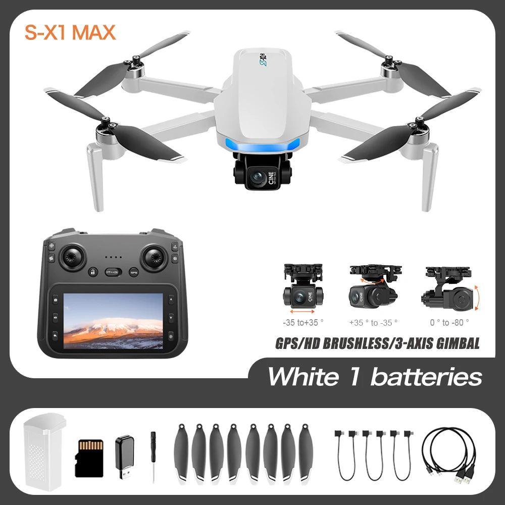 New S-X1 Profesional GPS Drone with 4K Camera 3-axis gimbal Aerial Brushless Large Screen Remote Control Quadcopter FPV Drones