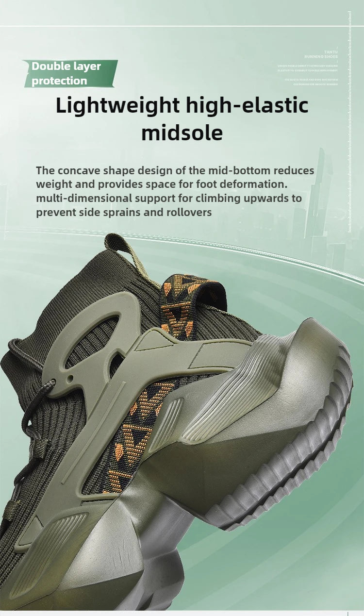 New High-top Men Sneakers Fashion Damping Tennis Shoes Breathable Men's Running Shoes Light  Men's Casual Sports Walking Shoes