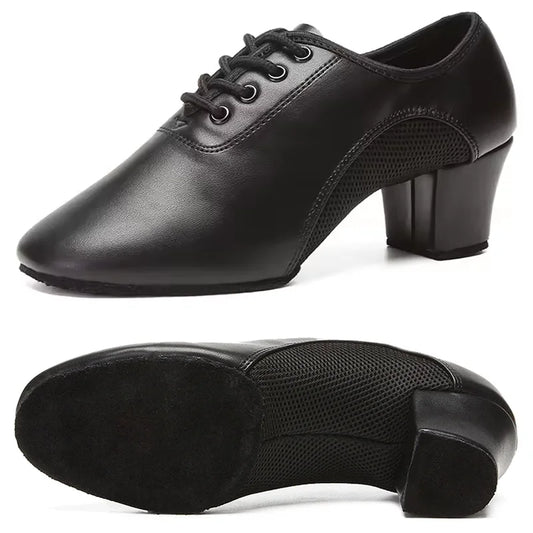 Latin Dance Shoes Men Modern Tango Salsa Leather Ballroom Shoes Square Heels Adults Children Boys Party Dance Shoes sport