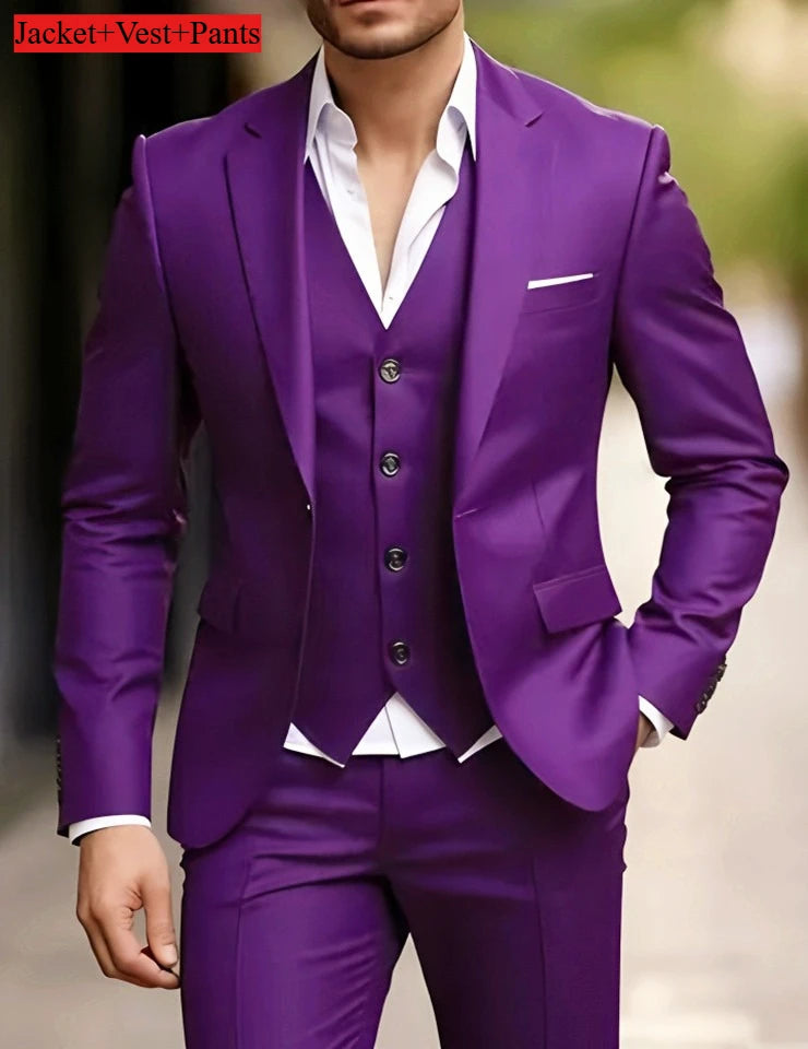 Elegant Men's Suit Sets- Slim Fit Tuxedo Set for Weddings & Formal Occasions, Black Suit