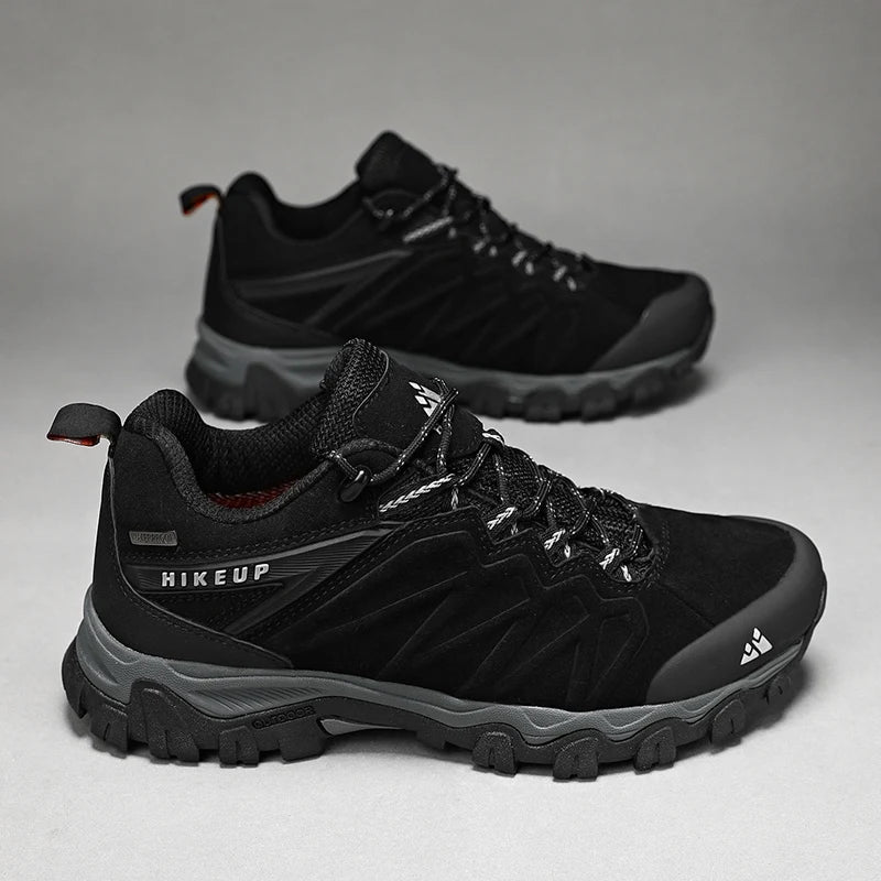 HIKEUP High Quality Leather Hiking Shoes Durable Outdoor Sport Men Trekking Leather Shoes Lace-Up Climbing Hunting Sneakers
