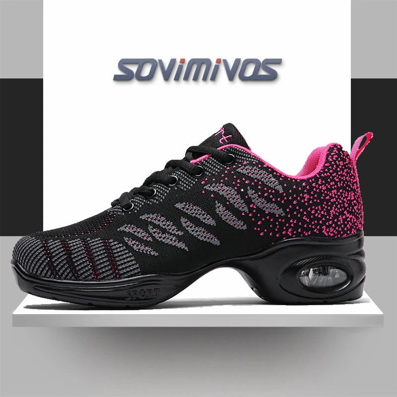 Breathable Dance Sneakers Woman Man Black Red Air Mesh Split-sole Square Dance Salsa Dancing Shoes Girls Ladies Sports Shoes