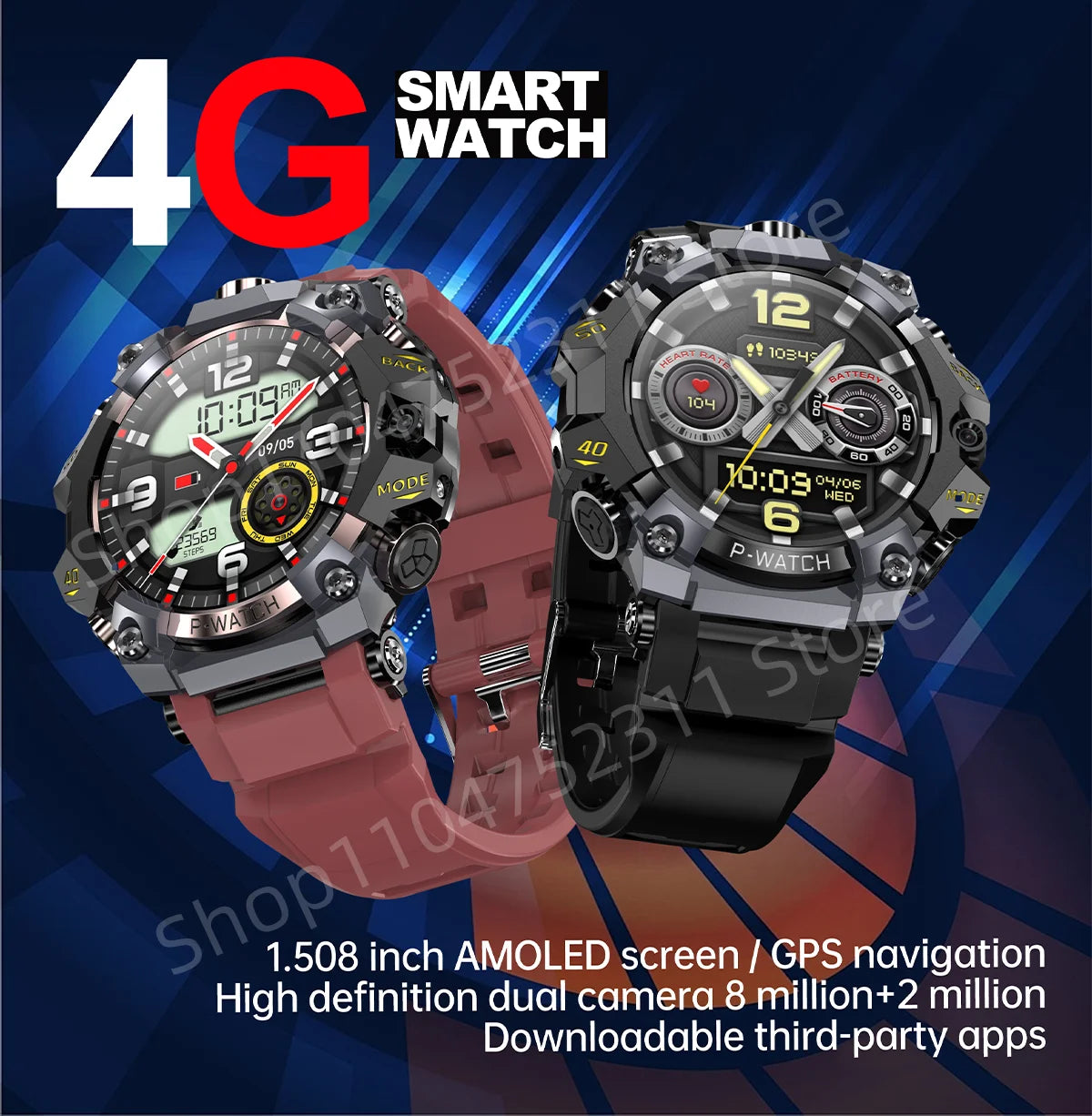 P-Watch 5g Full Netcom Smartwatch 1.508 inch Amoled HD Screen inset 4g/5g Sim Card GPS WIFI IP68 Waterproof Swimming Smart Watch