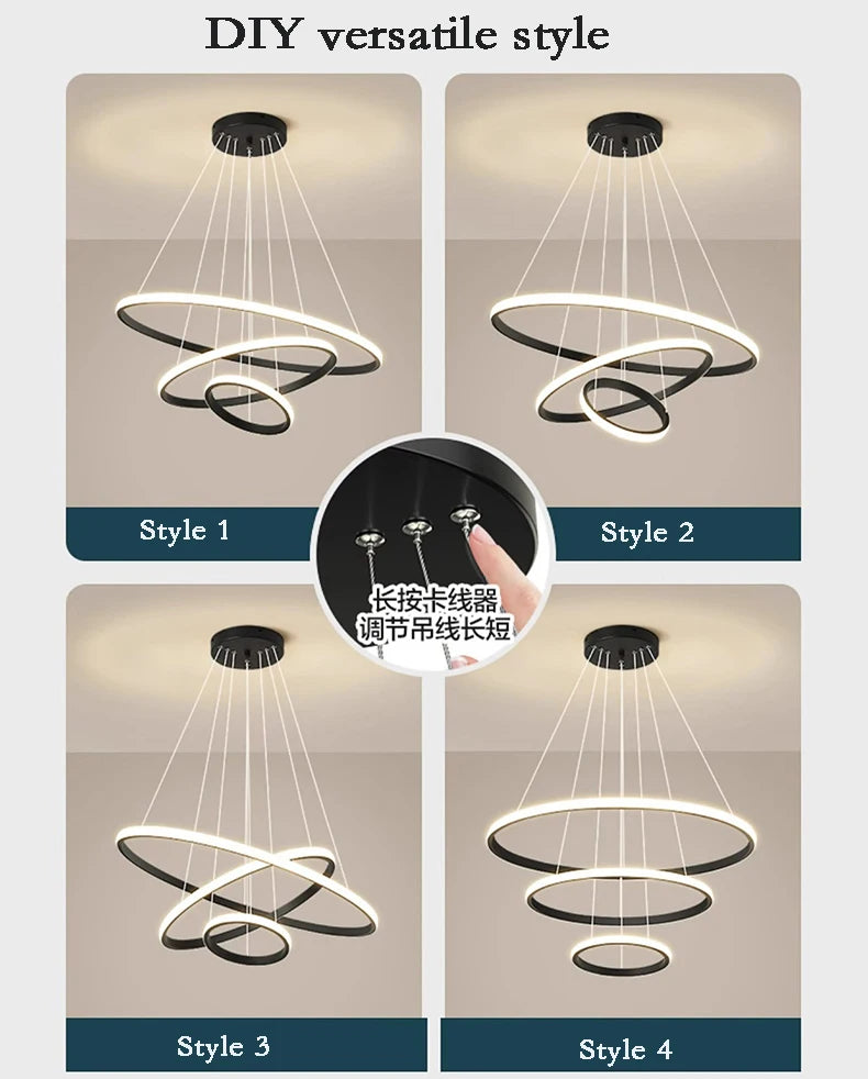 Nordic Simple Circles Pendant Lamp Chandelier LED 3 Rings lights for Dining Bar Living Room Chandelier Loft home decoration