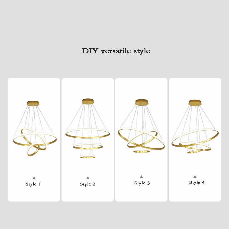 Nordic Simple Circles Pendant Lamp Chandelier LED 3 Rings lights for Dining Bar Living Room Chandelier Loft home decoration