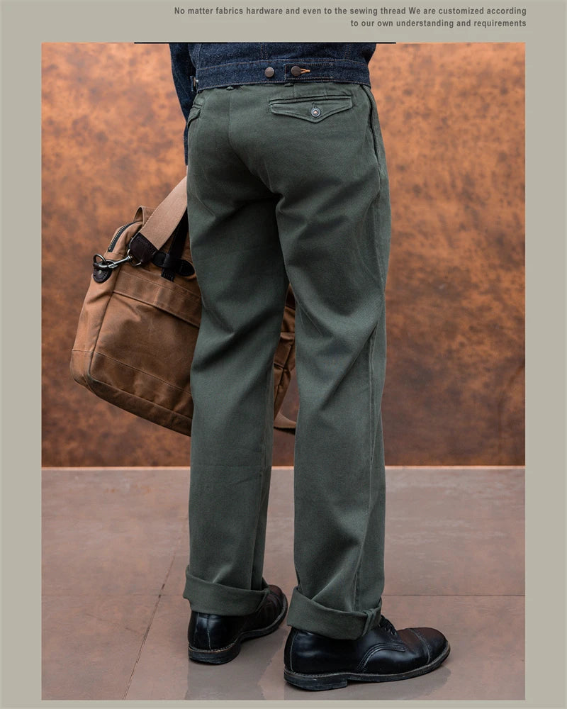 Red Tornado 11.5oz Cotton Twill Chino Garment Dyeing Vintage American Workwear Men's Pants Straight Leg