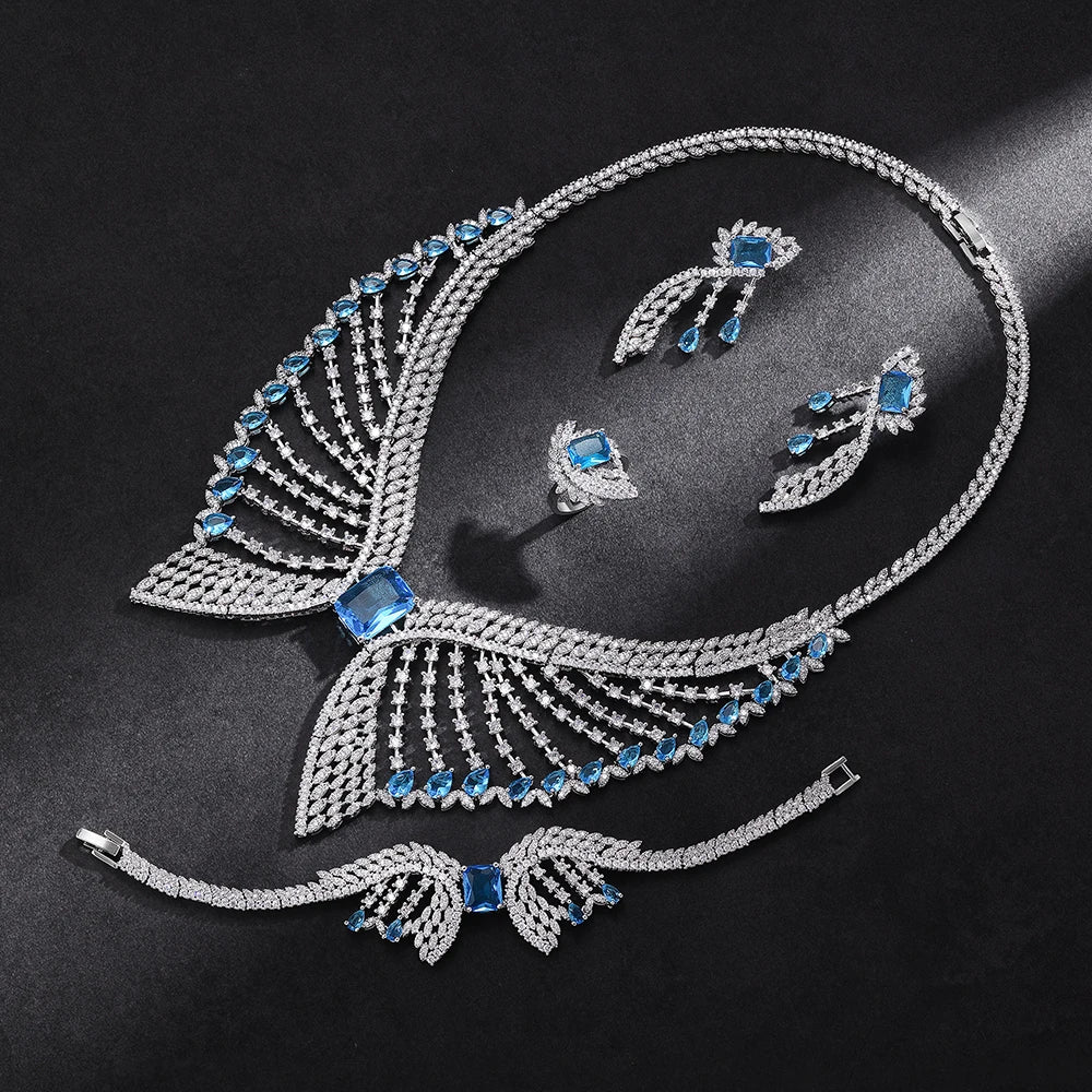Luxury Women Wedding Jewelry Set Dubai Nigeria Bridal 4pcs Necklace Earrings Jewelry Set with White Zirconia