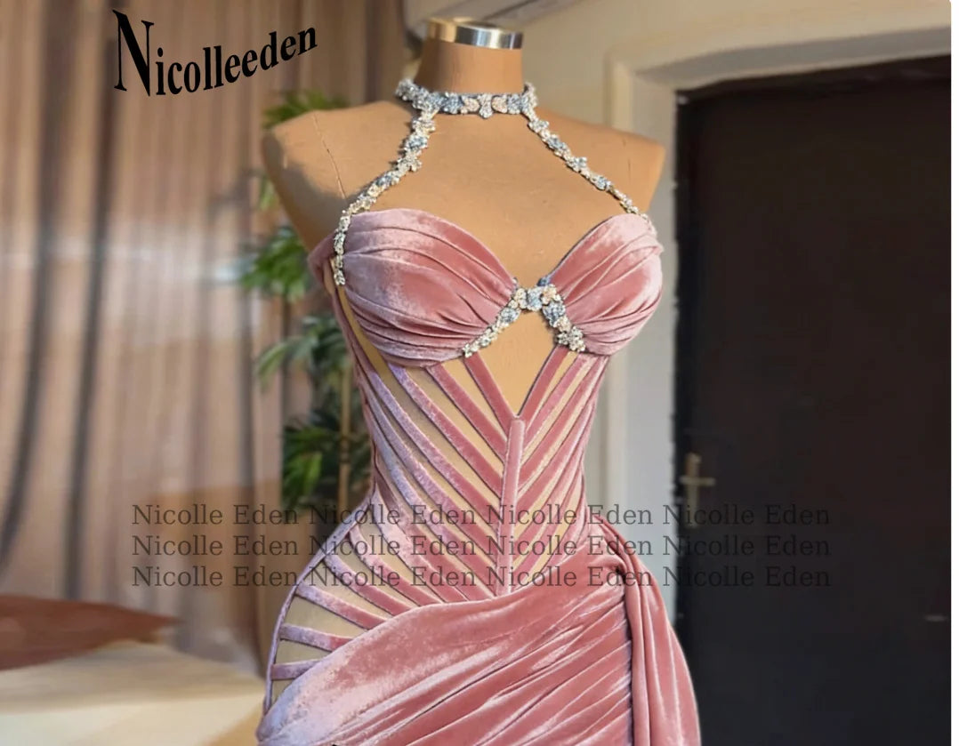 Nicolle Elegant Pleats Cocktail Dresses for Women Rhinestones Halter Sleeveless Party Gowns Vestidos De Festa Customized