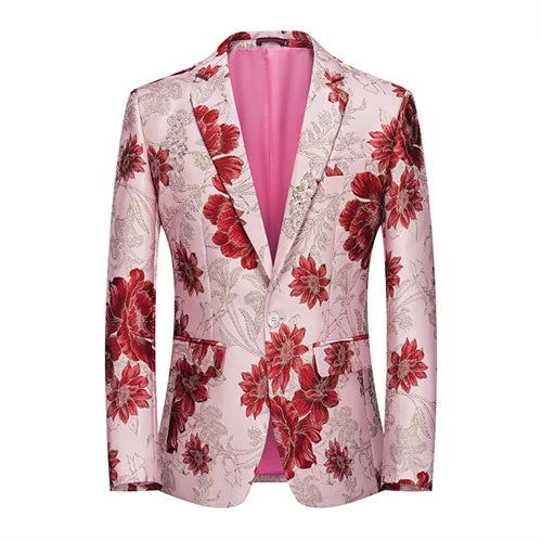 New Men Fashion Trend Wedding Party Jacquard Suit Jacket Single-breasted Slim Blazer Singer Host Stage Performance Dress Coats