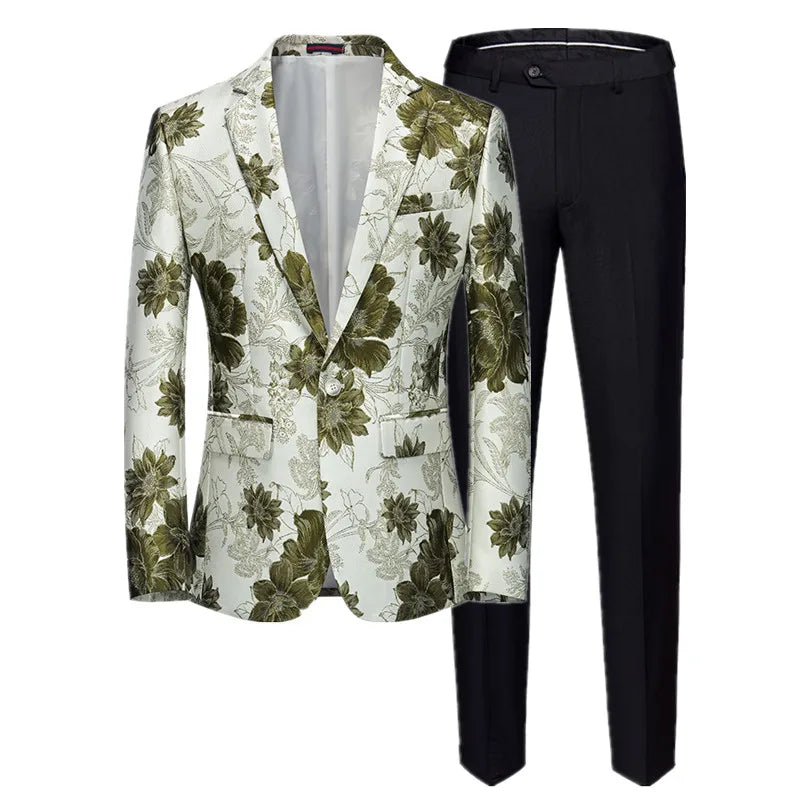 (Jacket + Trousers) Fashion Men Jacquard Suits, High Quality Male Business Social Groom Wedding Party Flower Dress Set