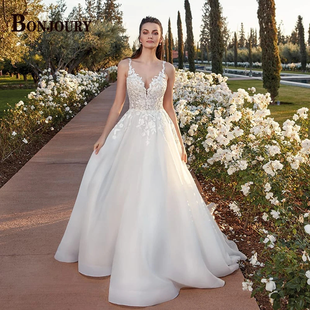 BONJOURY Charming Wedding Dress Mermaid Appliques Button Off the Shoulder Court Train Vestidos De Novia Brautmode Customized