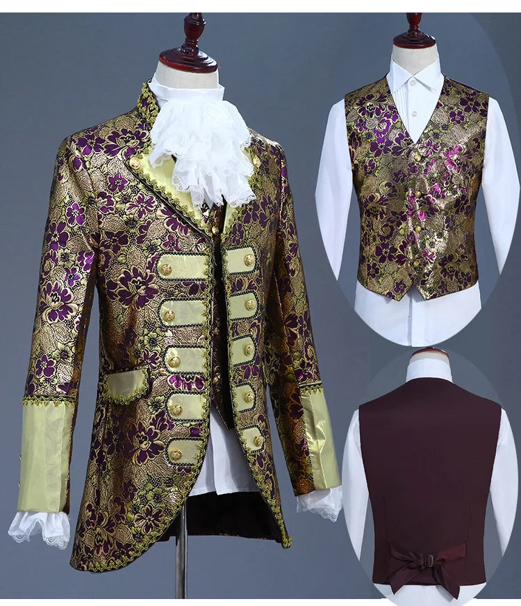 Palace Performance Dress Men Luxurious Jacquard Suits 2025 New Fashion Singer Pianist Stage Blazer Jacket and Pants with Vest