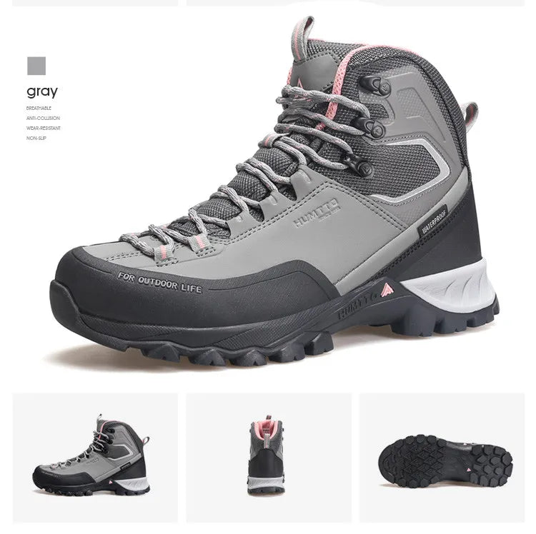 HUMTTO Waterproof Womens Hiking Shoes Luxury Designer Boots for Women Outdoor Climbing Trekking Sneakers New Leather Ankle Boots