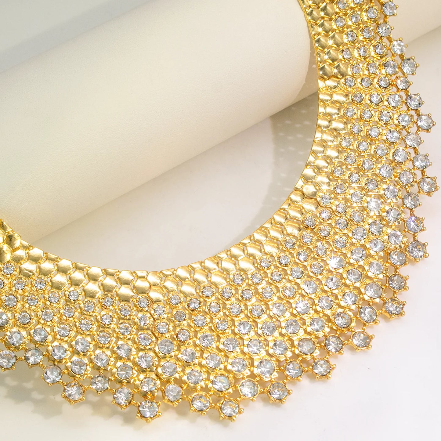 GZJPEI 4Piece Luxury White Zircon Jewelry Set Necklace Earring Bracelet Ring Gold Plated Electroplating Dubai Banquet For Women