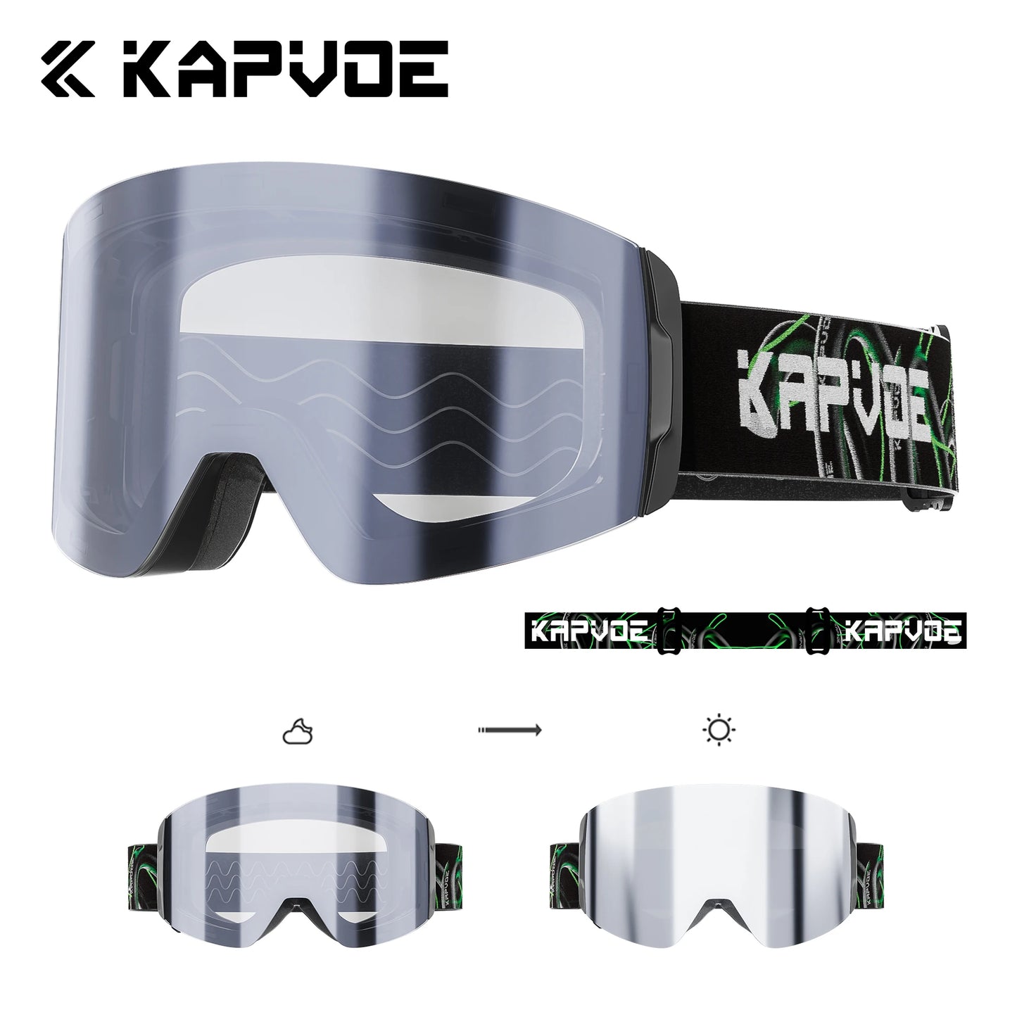 KAPVOE New Outdoor Photochromic Ski Goggles Magnetic Anti-fog Ski Glasses Winter Sports Skiing Snowboard Men Women UV400 Snow