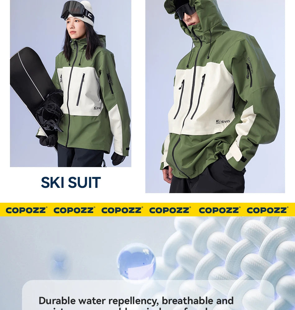 COPOZZ Ski Jacket Women Man Hooded Ski Wear Windproof Winter Overalls Hoodie Waterproof Outdoor Sports Clothing Snowboard