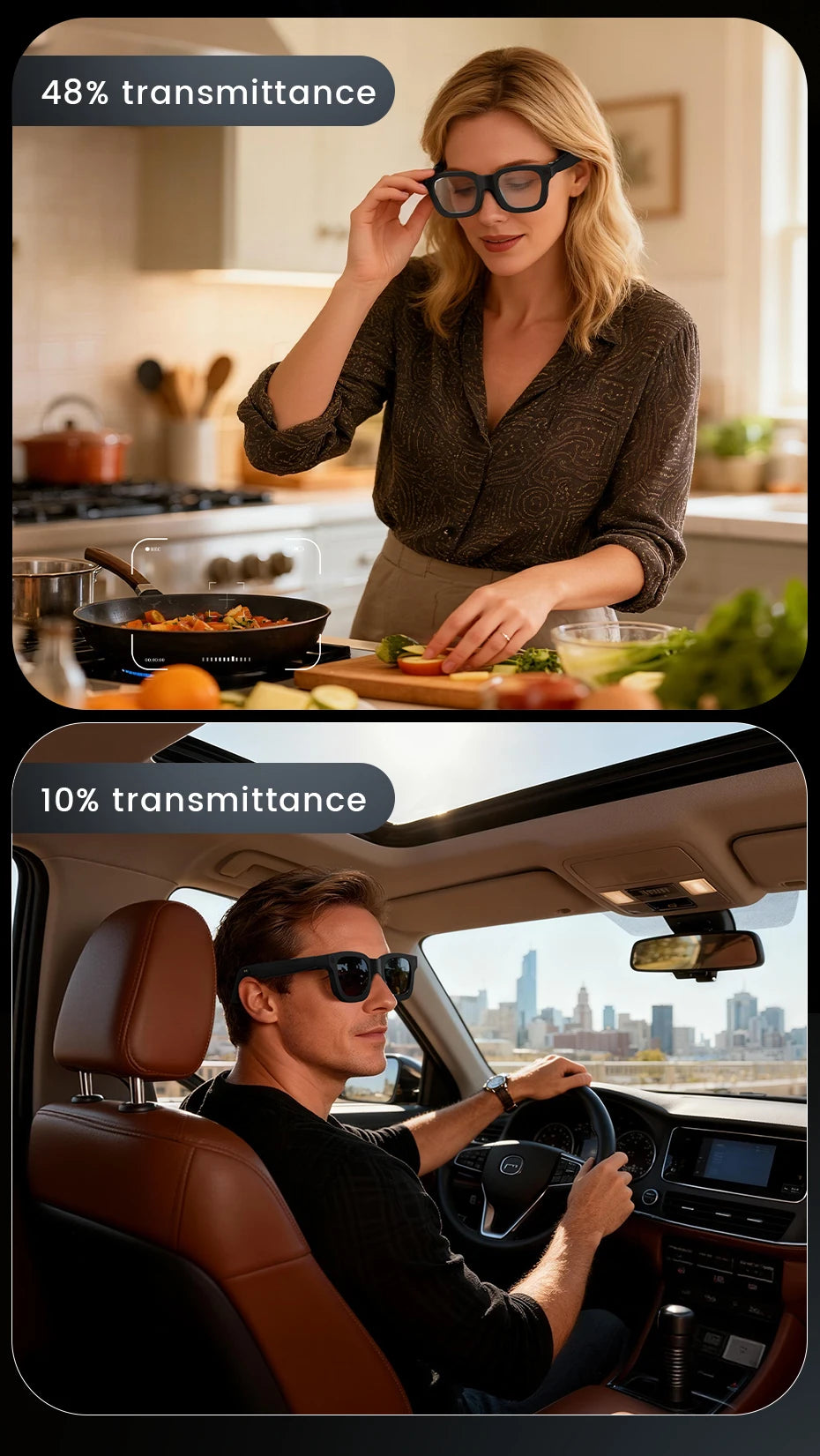 New Smart Glasses HD 8K Electrochromic Lens Bluetooth Call Music AI Voice Translate Video Recording Camera Sunglasses Men Women