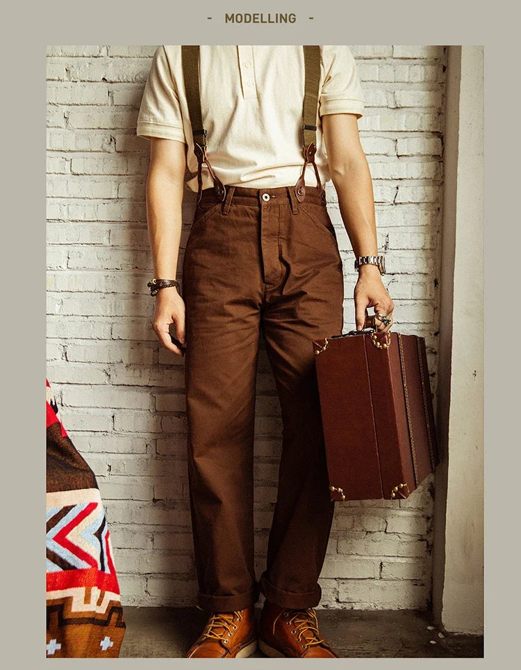 Red Tornado Chino Pants Retro Style Men's Cinch Back Casual Trousers Straight Fit CK-0010